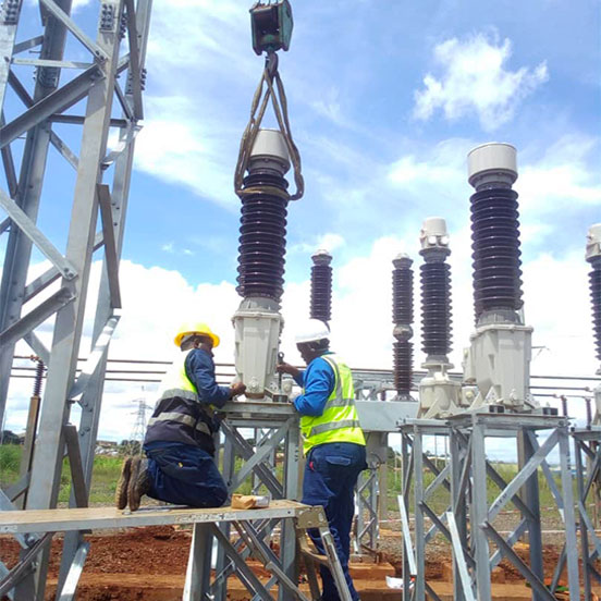 Power transmission infrastructure showing high voltage lines